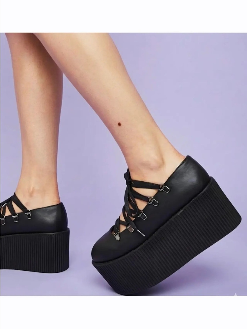 Y.R.U. Black Platform Ballerina Lace-Up Shoes